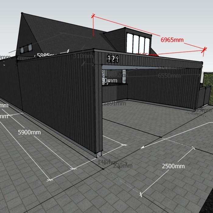 Dobbelt carport, med stort frit spænd og tilstødende opvarmet skur