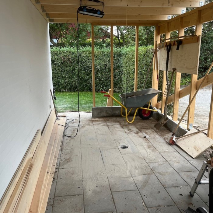 14m2 cykelskur på gavl af hus